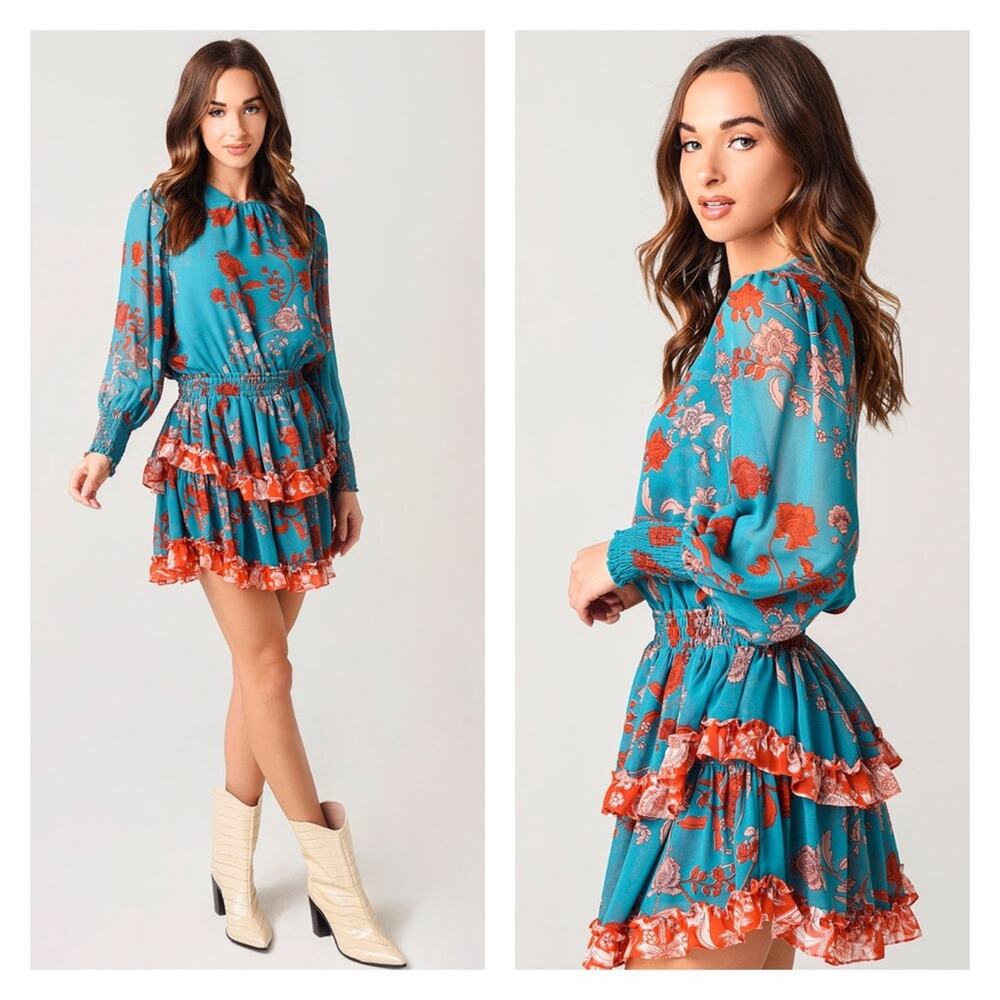 Misa Los Angeles Camila Floral Ruffle Tiered Mini Dress Size XS